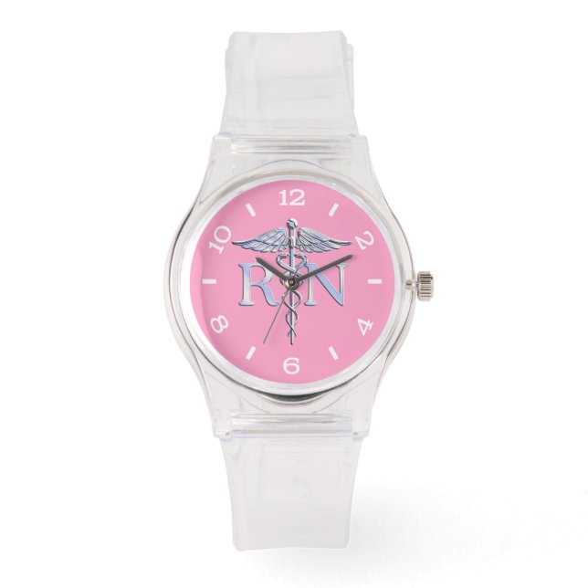 Registered Nurse Silver Caduceus Light Pink Dial Watch (Front)