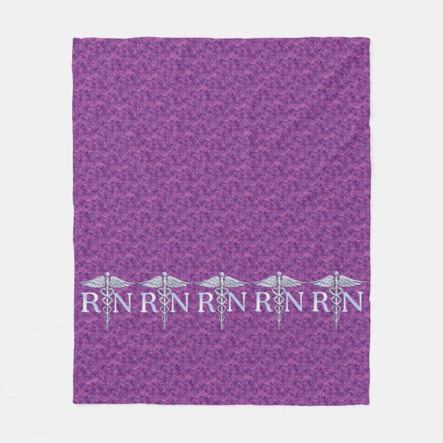 Registered Nurse Silver Caduceus Pink Camouflage Fleece Blanket (Front)