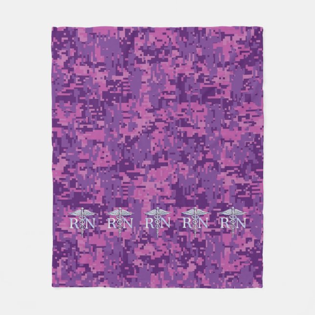 Registered Nurse Silver Caduceus Pink Camouflage Fleece Blanket (Front)