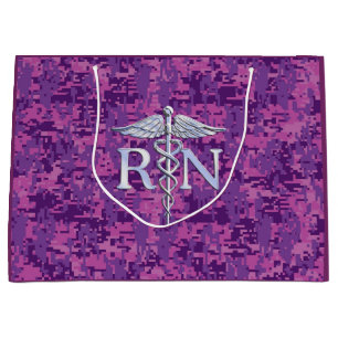 Registered Nurse Silver Caduceus Pink Camouflage Large Gift Bag