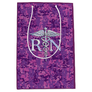 Registered Nurse Silver Caduceus Pink Camouflage Medium Gift Bag