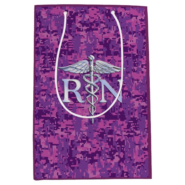 Registered Nurse Silver Caduceus Pink Camouflage Medium Gift Bag (Front)