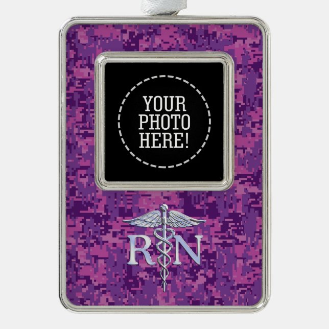 Registered Nurse Silver Caduceus Pink Camouflage Silver Plated Framed Ornament (Front)
