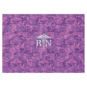 Registered Nurse Silver Caduceus Pink Camouflage Tablecloth