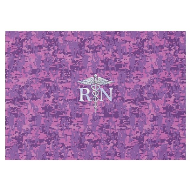 Registered Nurse Silver Caduceus Pink Camouflage Tablecloth (Front (Horizontal))