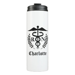Registered Nurse Simple Black and White Caduceus   Thermal Tumbler