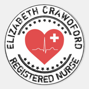 Registered Nurse Stamp Heart ECG With Your Name Classic Round Sticker
