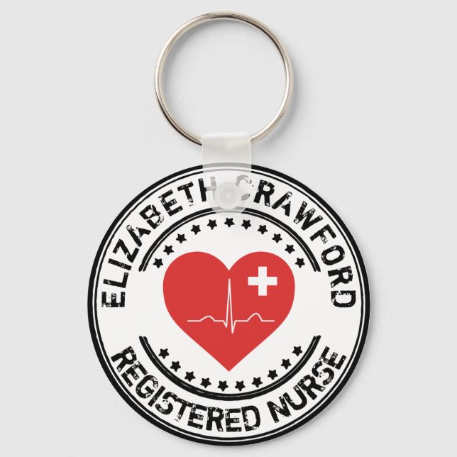 Registered Nurse Stamp Heart ECG With Your Name Key Ring (Front)