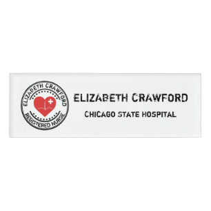 Registered Nurse Stamp Heart ECG With Your Name Name Tag