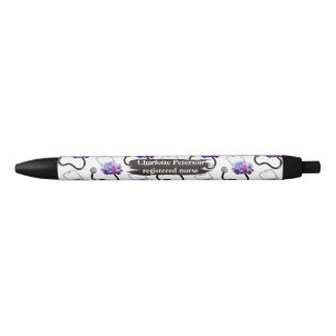 Registered Nurse Stethoscope and Blue Floral   Black Ink Pen