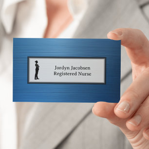 Registered Nurse Stylish Blue Metallic Look Business Card