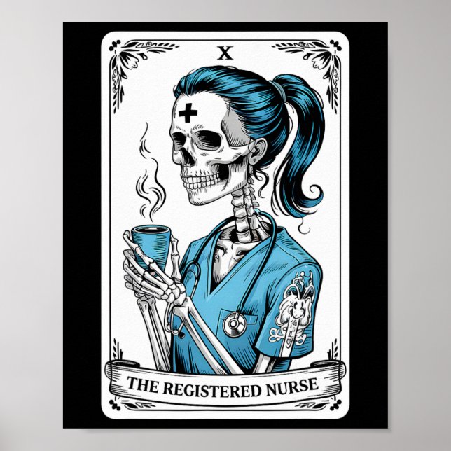 Registered Nurse Tarot Card Skeleton Nurse Hallowe Poster (Front)