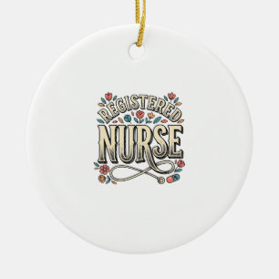 Registered Nurse Vintage Floral Typography Shirt D Ceramic Tree Decoration