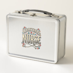 Registered Nurse Vintage Floral Typography Shirt D Metal Lunch Box