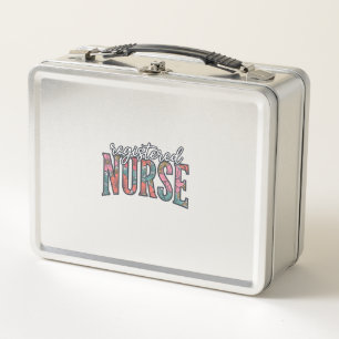 Registered Nurse Vintage Floral Typography Shirt D Metal Lunch Box