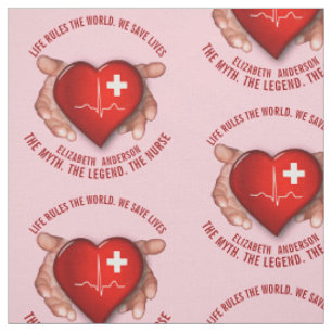 Registered Nurse With Red Heart In Hands Fabric