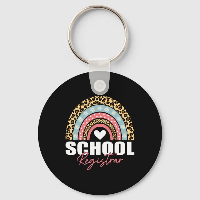 Registrar Rainbow Leopard 100th Day Of School  Key Ring (Front)