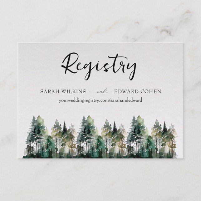 Registry Enclosure Card, Rustic Watercolor Forest  Card (Front)