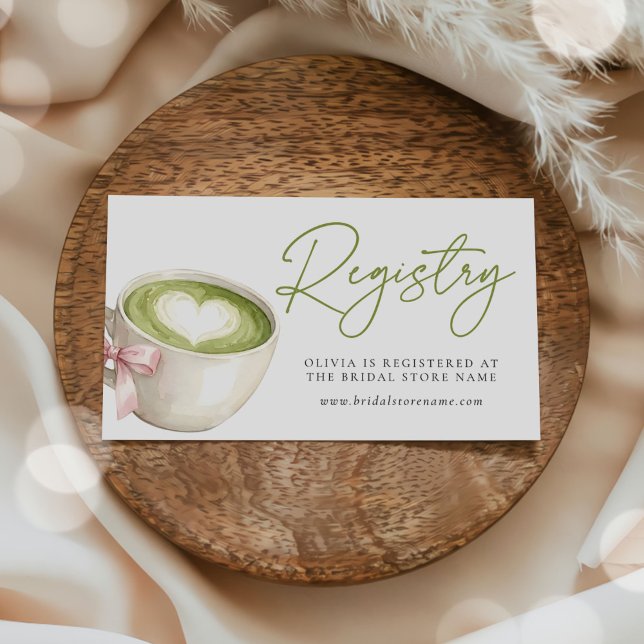 Registry Green Matcha Latte Bridal Shower Enclosure Card (Creator Uploaded)