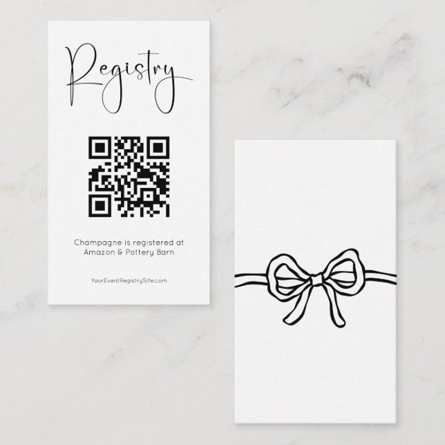 Registry Modern Bridal Shower Bow QR Code Enclosure Card (Front/Back)
