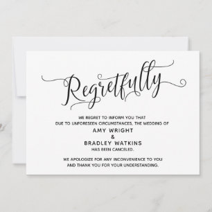 Regretfully Elegant Cancelled Wedding Card