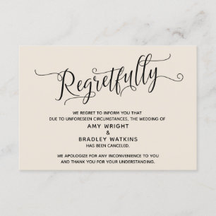 Regretfully Elegant Cream Cancelled Wedding Card