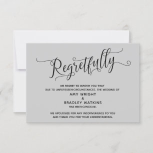 Regretfully Elegant Grey Cancelled Wedding Card