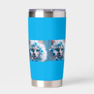 Regular blue mug with beautiful white cat insulated tumbler