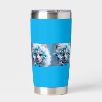 Regular blue mug with beautiful white cat  insulated tumbler