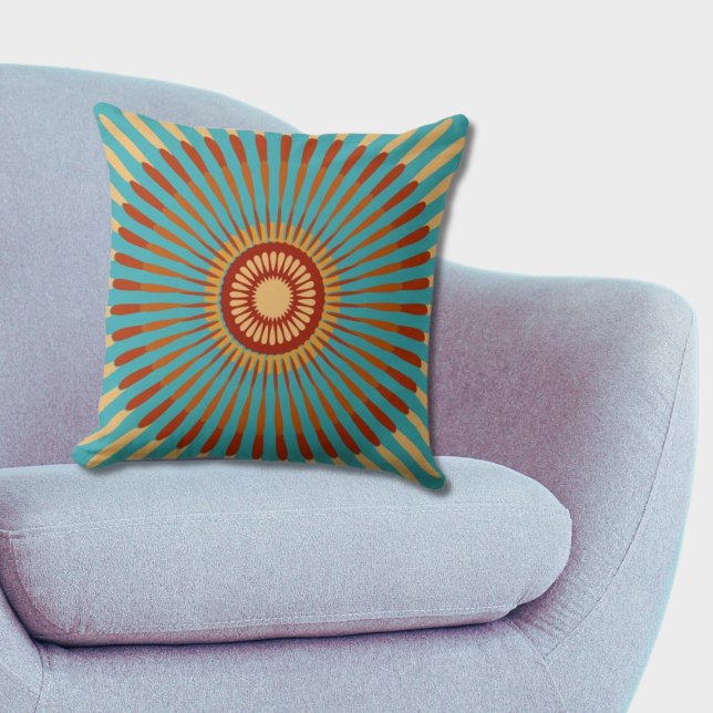 Regular Centred Blue and Orange Star Flower Cushion (Regular Centered Blue and Orange Star Flower Throw Pillow, Livingroom)