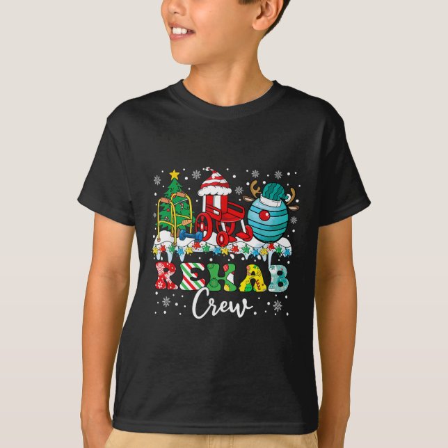 Rehab Crew Wheelchair Santa Reindeer Rehab Nurse C T-Shirt (Front)