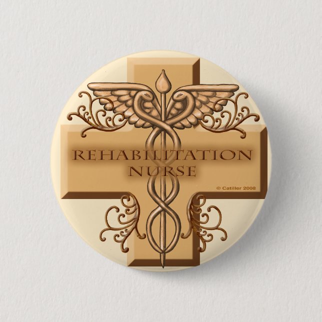 Rehab Nurse Caduceus 6 Cm Round Badge (Front)