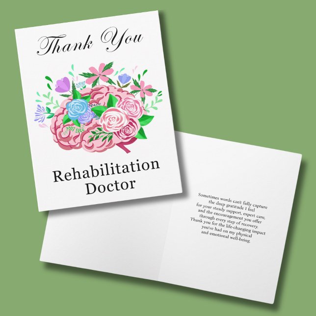 Rehabilitation Doctor Thank You Brain With Flowers Card (Creator Uploaded)