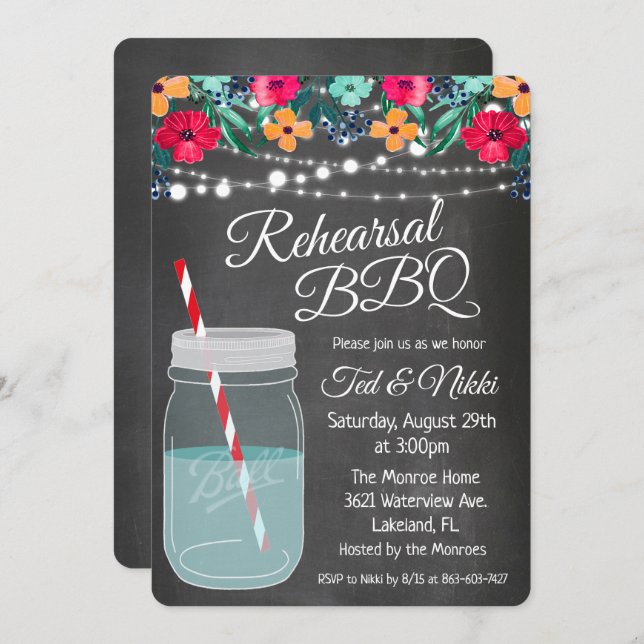 Rehearsal BBQ Mason Jar Invitation (Front/Back)