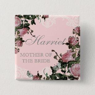 Rehearsal Bridal Party tags, Trellis Rose Vintage 15 Cm Square Badge