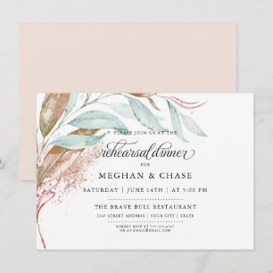 REHEARSAL   Coral Copper Aqua Watercolor  Foliage Invitation