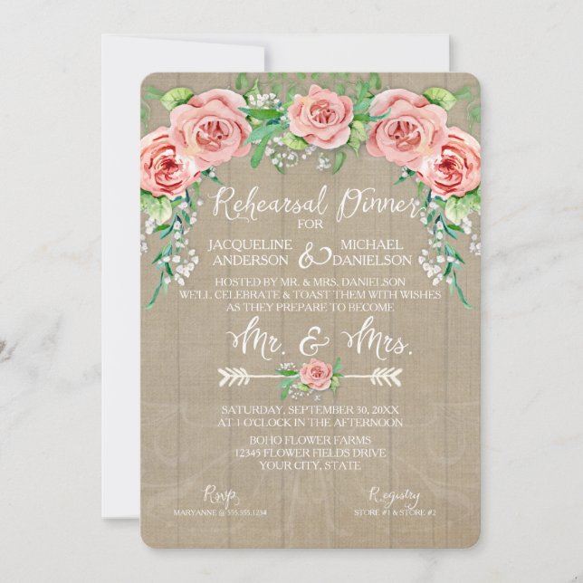 Rehearsal Dinn BOHO Flower Crown Babys Breath Barn Invitation (Front)