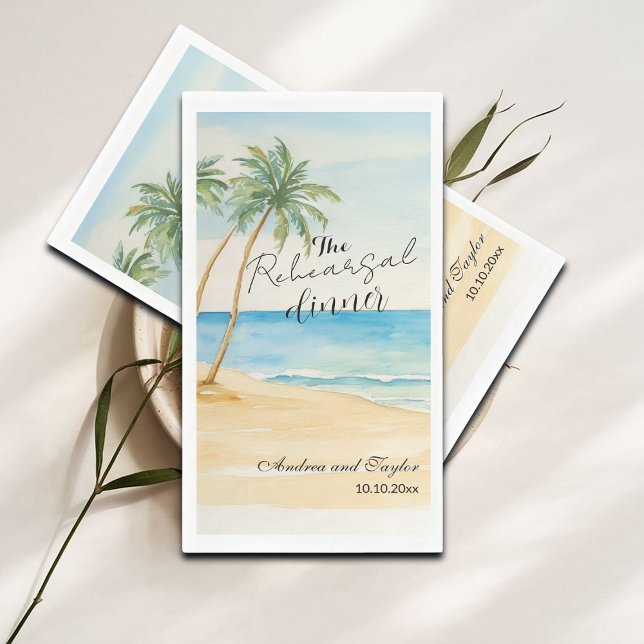 Rehearsal Dinner Beach and Palm Trees Wedding Napkin (Creator Uploaded)