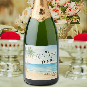 Rehearsal Dinner Beach and Palm Trees Wedding Sparkling Wine Label