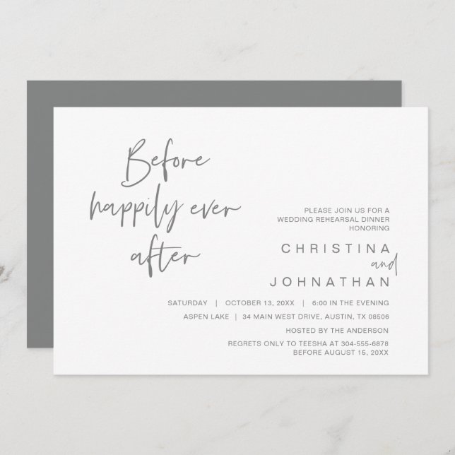Rehearsal Dinner, Before Happily ever after Invita Invitation (Front/Back)