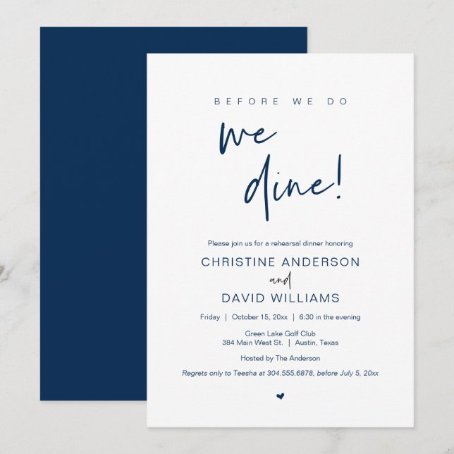 Rehearsal Dinner, Before We Do, We Dine Invitation (Front/Back)