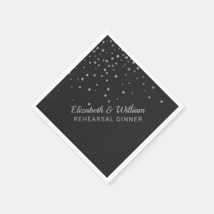 Rehearsal Dinner Black Silver Confetti Wedding Napkin