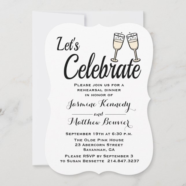 Rehearsal Dinner Black White Wedding Champagne Invitation (Front)