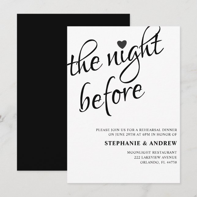 Rehearsal Dinner Black & White Wedding Invitation (Front/Back)