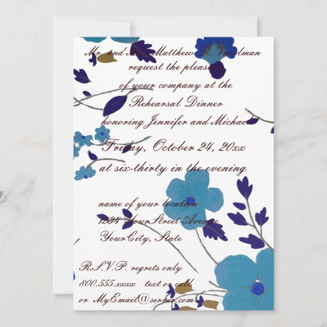 Rehearsal Dinner Blue Flower Art Invitation (Front)