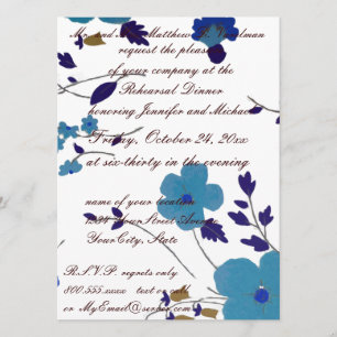 Rehearsal Dinner Blue Flower Art Invitation
