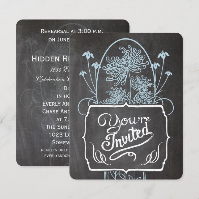 Rehearsal Dinner Blue Mason Jar Chalkboard Wedding Invitation (Front/Back)