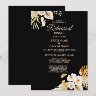 Rehearsal Dinner Blush Pink Floral Golden Black Invitation