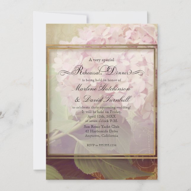 Rehearsal Dinner Blush Pink Hydrangea Flower Invitation (Front)