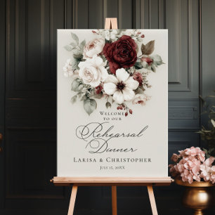 Rehearsal Dinner burgundy white elegant welcome Poster